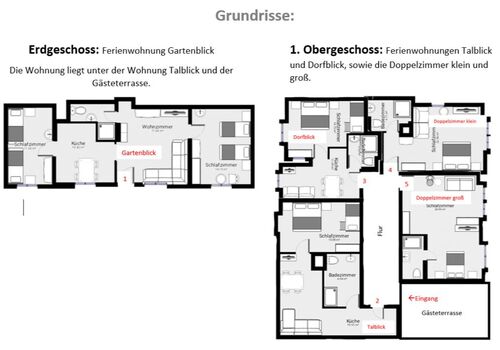 Grundrisse Wohnung Gartenblick(1), Talblick(2), Dorfblick(3) / Die Doppelzimmer stehen nicht mehr zur Verfügung. Grundrisse Wohnung Gartenblick(1), Talblick(2), Dorfblick(3) / Die Doppelzimmer stehen nicht mehr zur Verfügung.