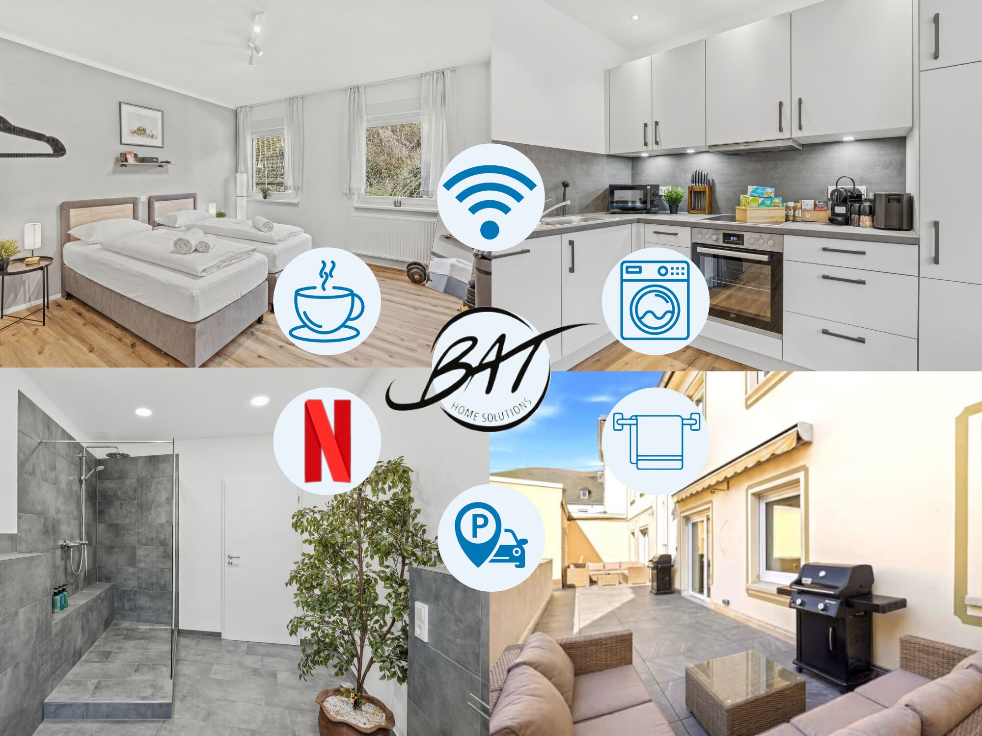 BAT Home Solutions | Saarburg | 3 Whg. | 12 PAX | Bahnhof 300m | E-Ladesäule | Heimkino BAT Home Solutions | Saarburg | 3 Whg. | 12 PAX | Bahnhof 300m | E-Ladesäule | Heimkino