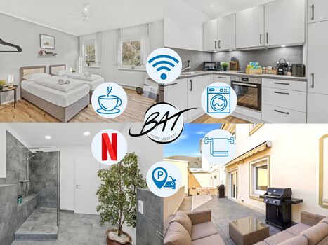 BAT Home Solutions | Saarburg | 3 Whg. | 12 PAX | Bahnhof 300m | E-Ladesäule | Heimkino BAT Home Solutions | Saarburg | 3 Whg. | 12 PAX | Bahnhof 300m | E-Ladesäule | Heimkino