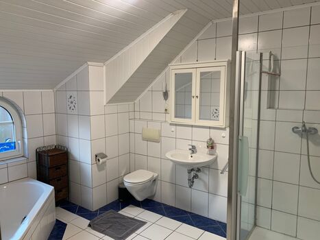 Badezimmer mit Toilette Dusche Badewanne 