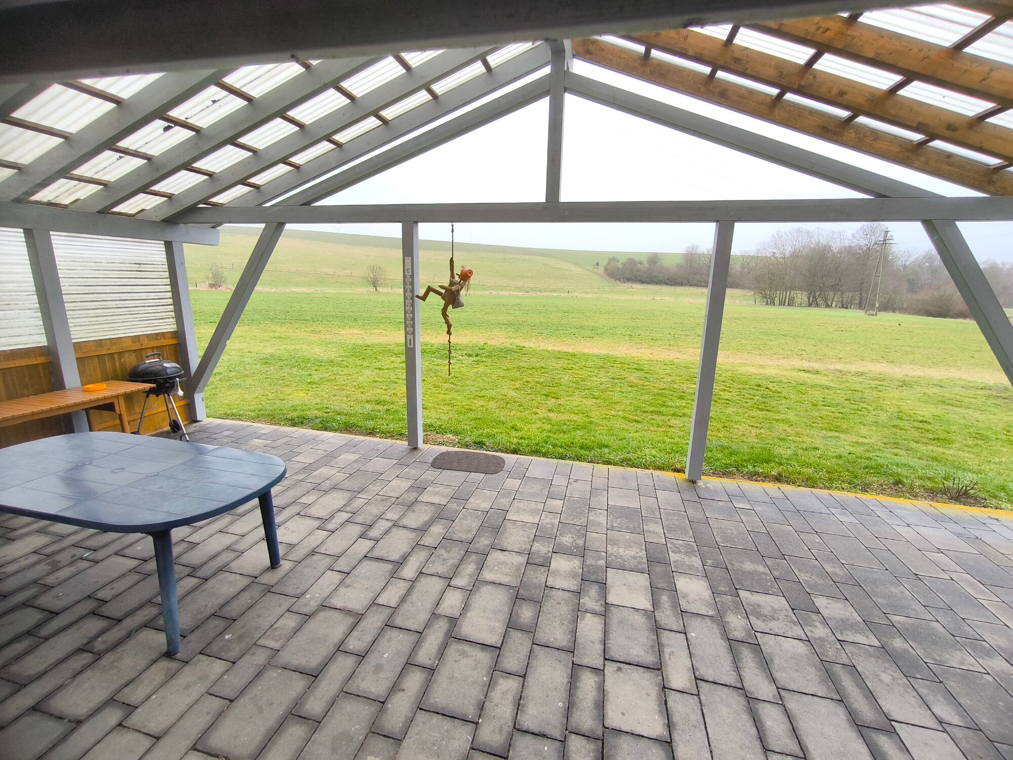 Große überdachte Terasse und Garten