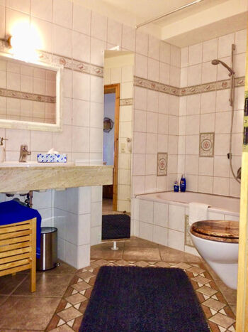 Badezimmer mit WC, DU/Badewanne Kaminofen Wohnung