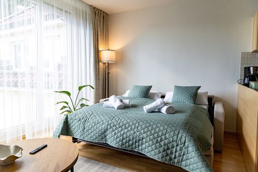 Wohnzimmer mit Schlafcouch (inkl. Matratze)