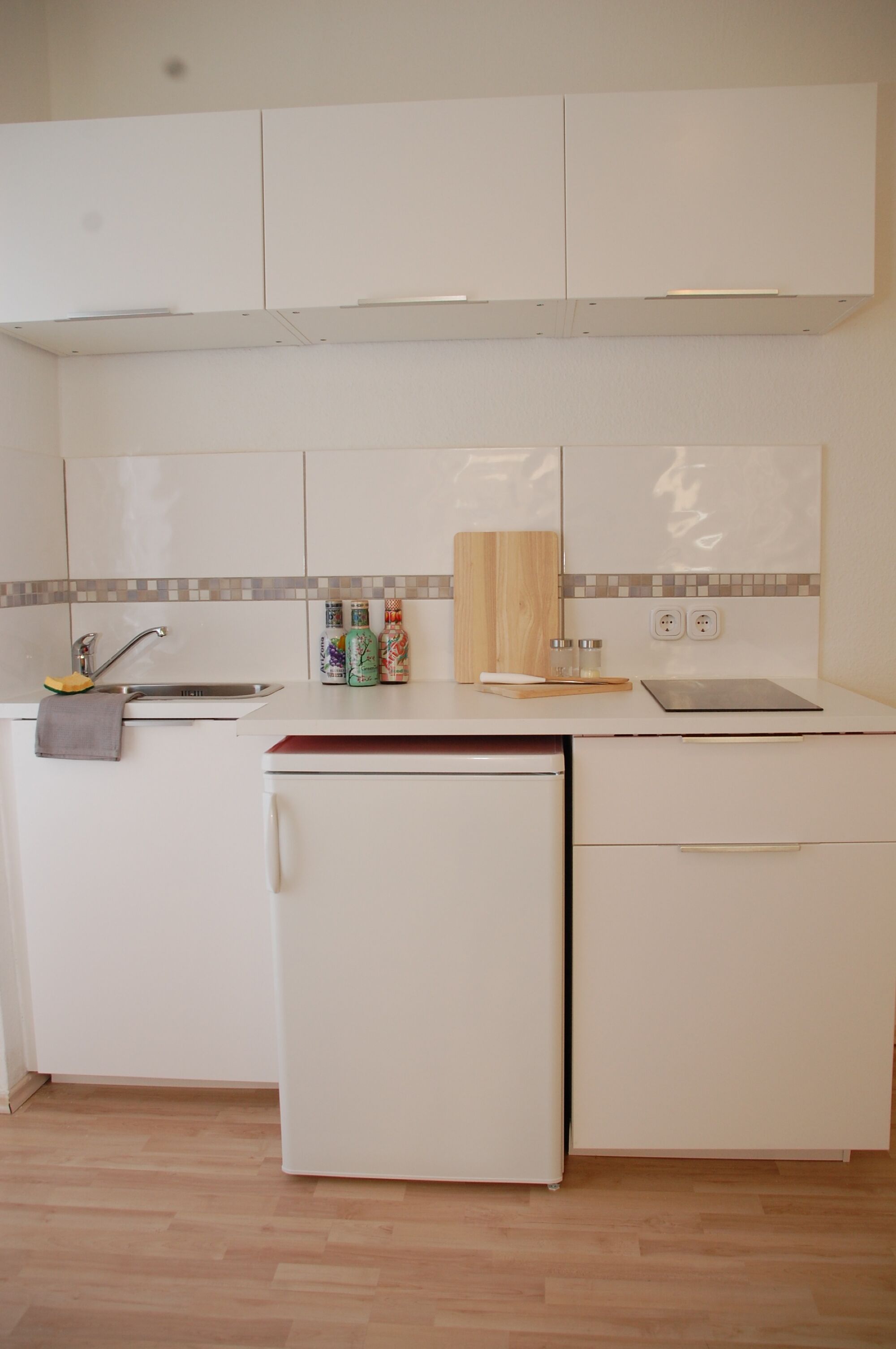 Pantryküche mit Kühlschrank und Herdplatte