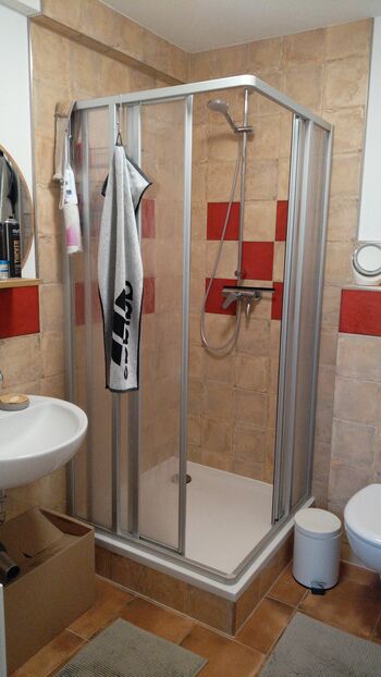 Bad 1 mit Dusche, WC und Waschbecken