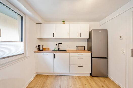 Großer Kühlschrank mit Spülmaschine, Toaster und Wasserkocher